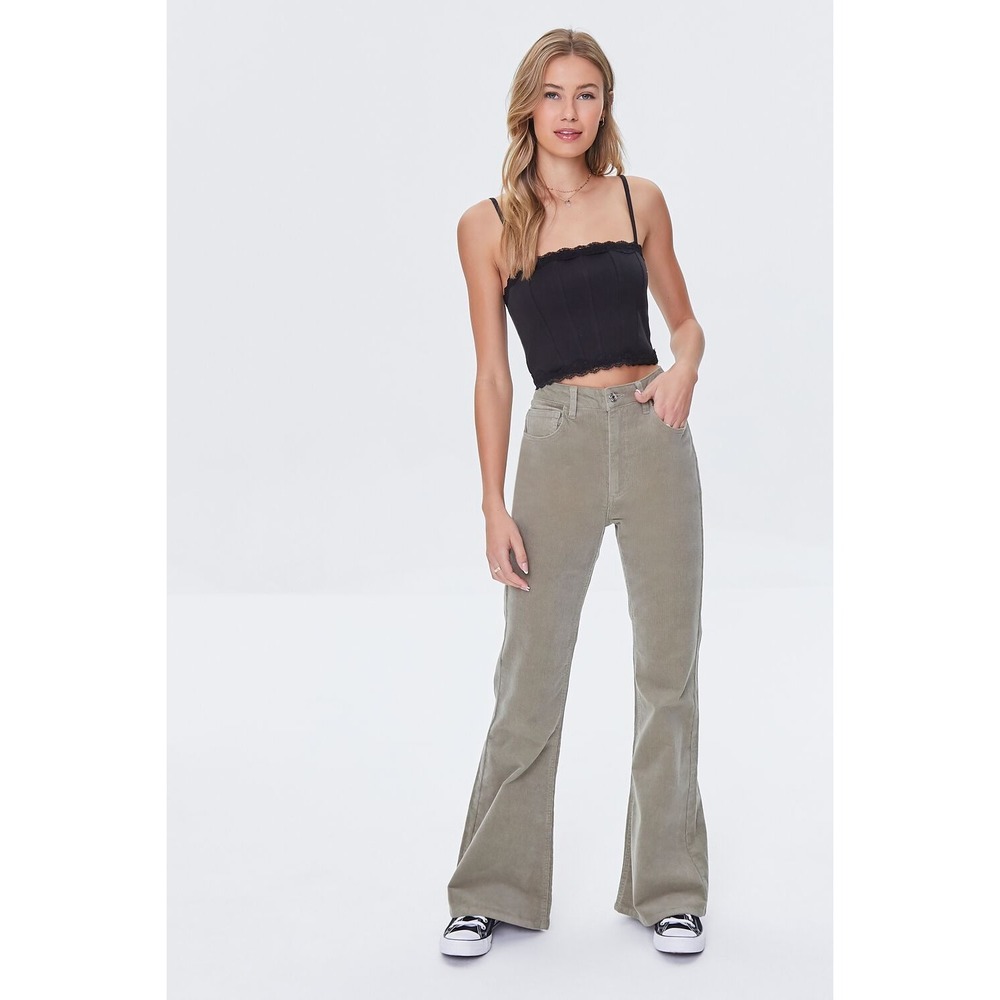 Forever 21 Pants Small Corduroy Pants Women Tan Retro High Rise Flare Leg